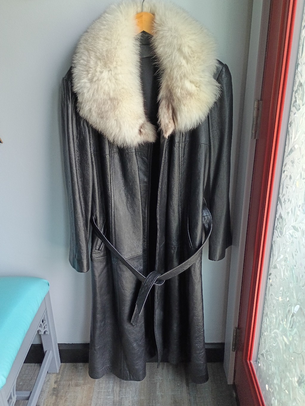 Vintage New England Sportswear Genuine Leather Full-Length Trench Coat With Fur
